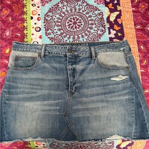 American Eagle Outfitters Light Blue Distressed Denim Mini Skirt